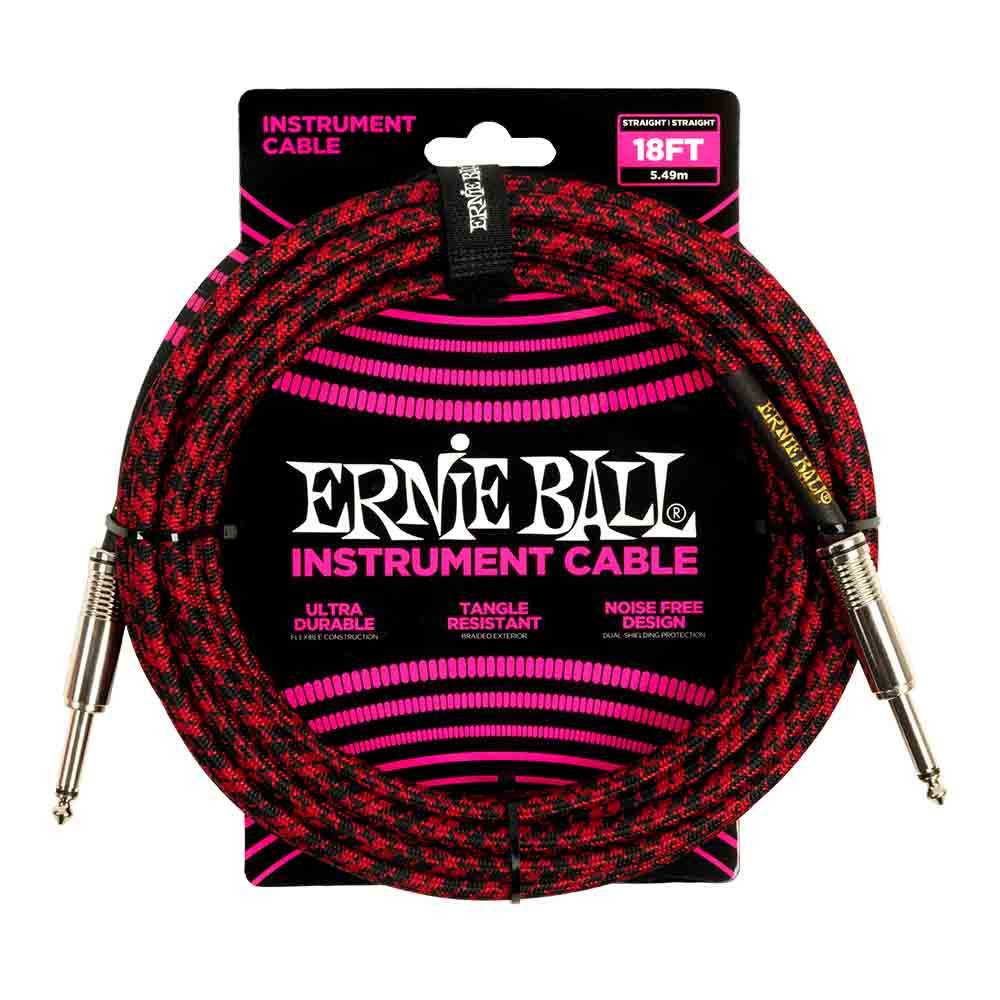Ernie Ball Braided Instrument Cable Straight/Straight 18ft - Red/Black 6396 樂器導線