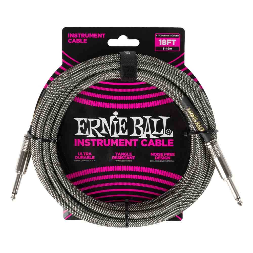 Ernie Ball Braided Instrument Cable Straight/Straight 18ft - Silver Fox 6433 樂器導線