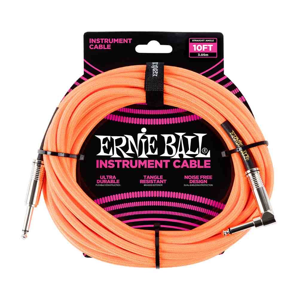 Ernie Ball Braided Instrument Cable Straight/Angle 10ft - Neon Orange 6079 樂器導線