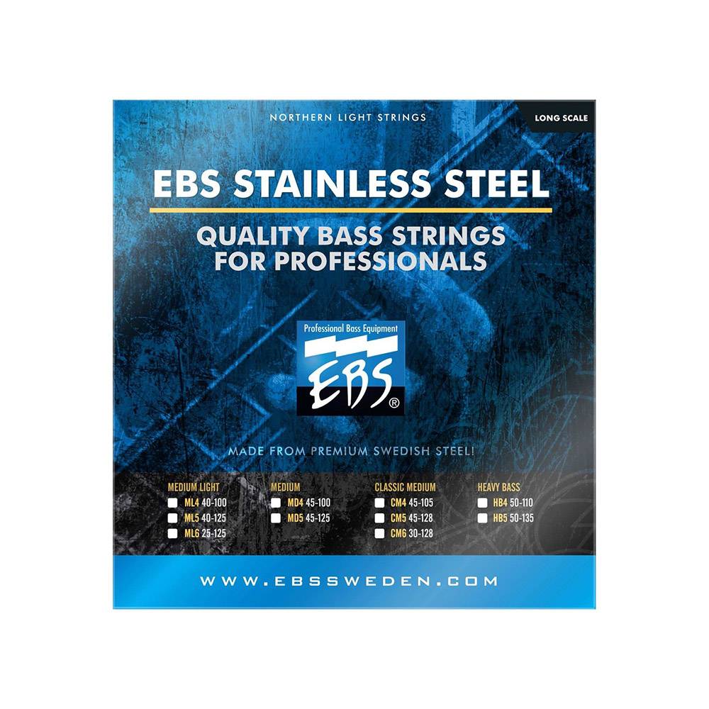 EBS Stainless Steel Strings Medium Light 不銹鋼 電貝斯六弦套弦 25-125