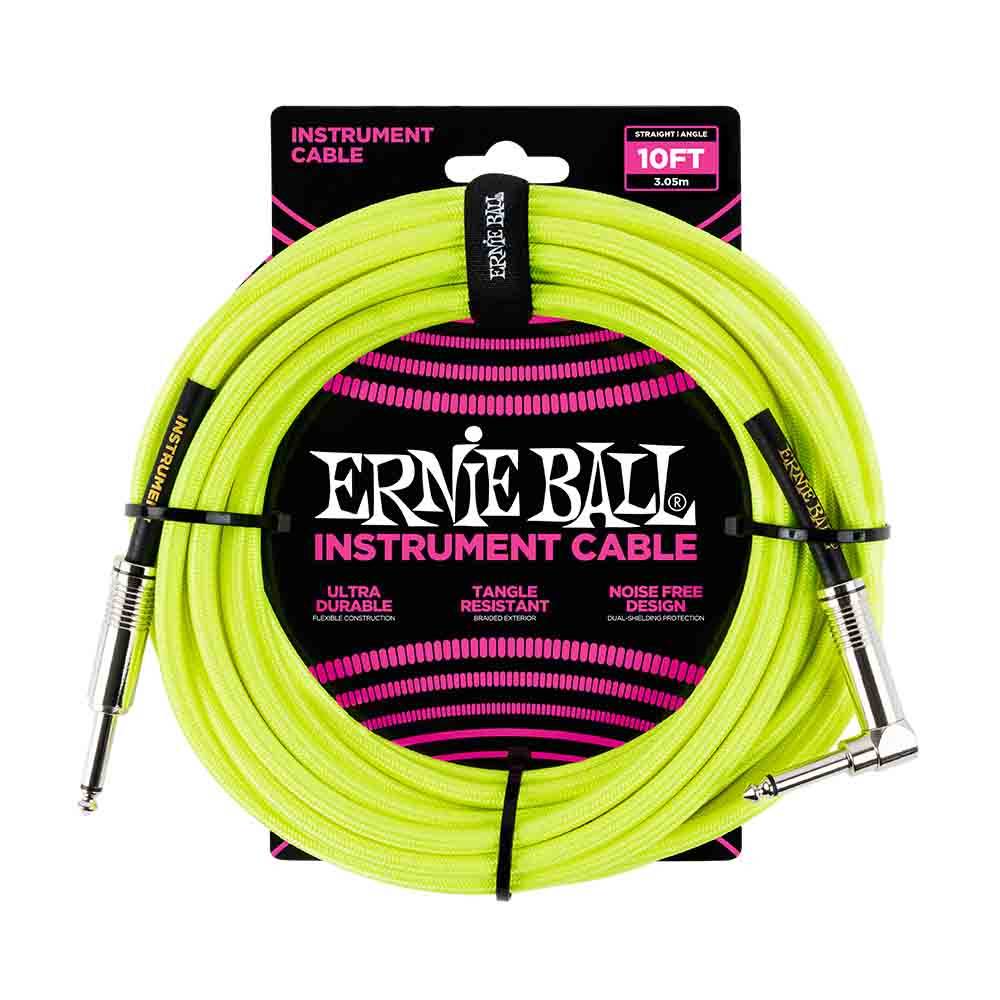 Ernie Ball Braided Instrument Cable Straight/Angle 10ft - Neon Yellow 6080 樂器導線