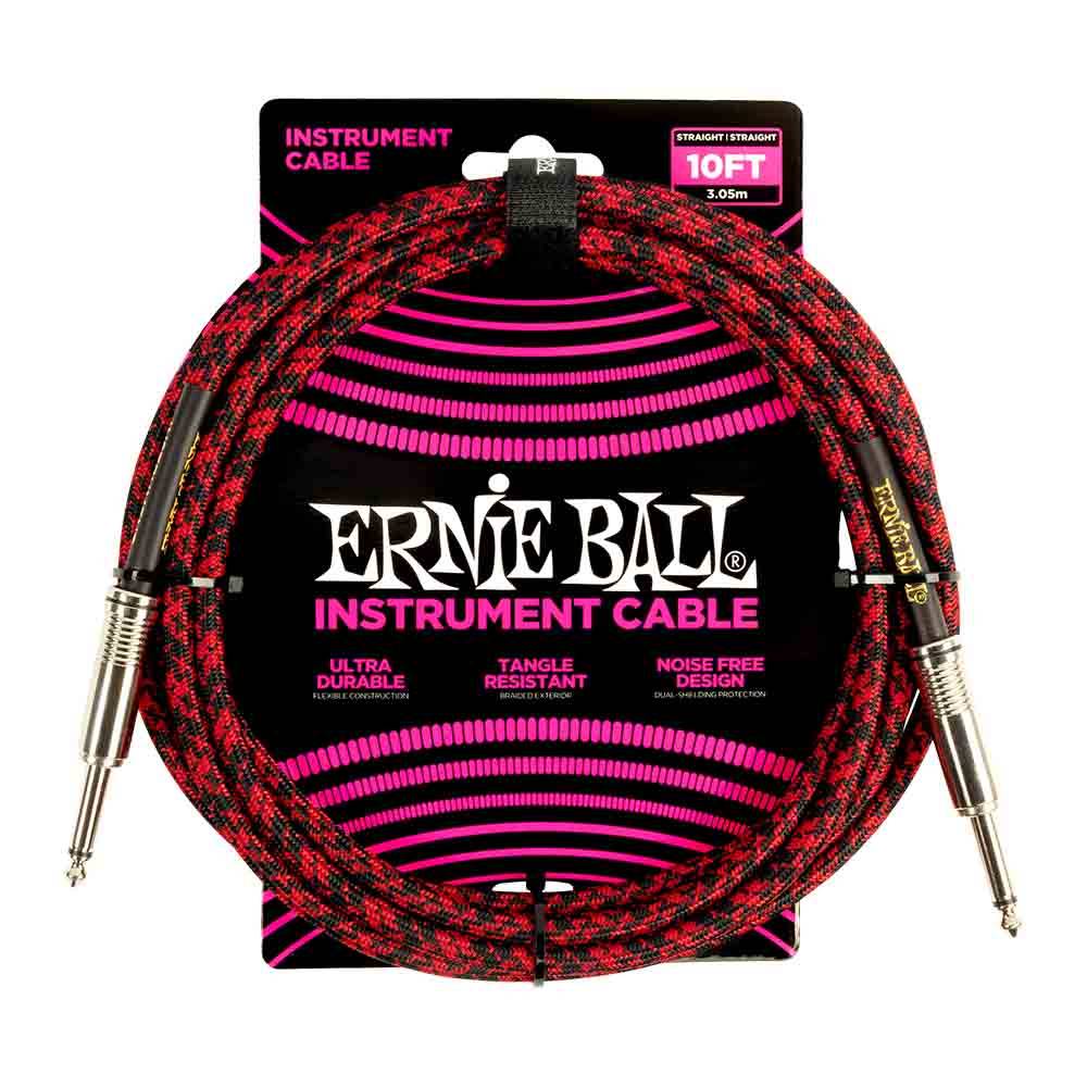 Ernie Ball Braided Instrument Cable Straight/Straight 10ft - Red/Black 6394 樂器導線