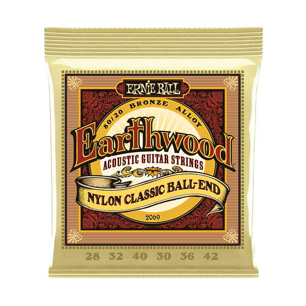 Ernie Ball Earthwood Folk Nylon, Clear & Gold Ball End, 80/20 Bronze 2069 經典純粹 古典吉他套弦 28-42