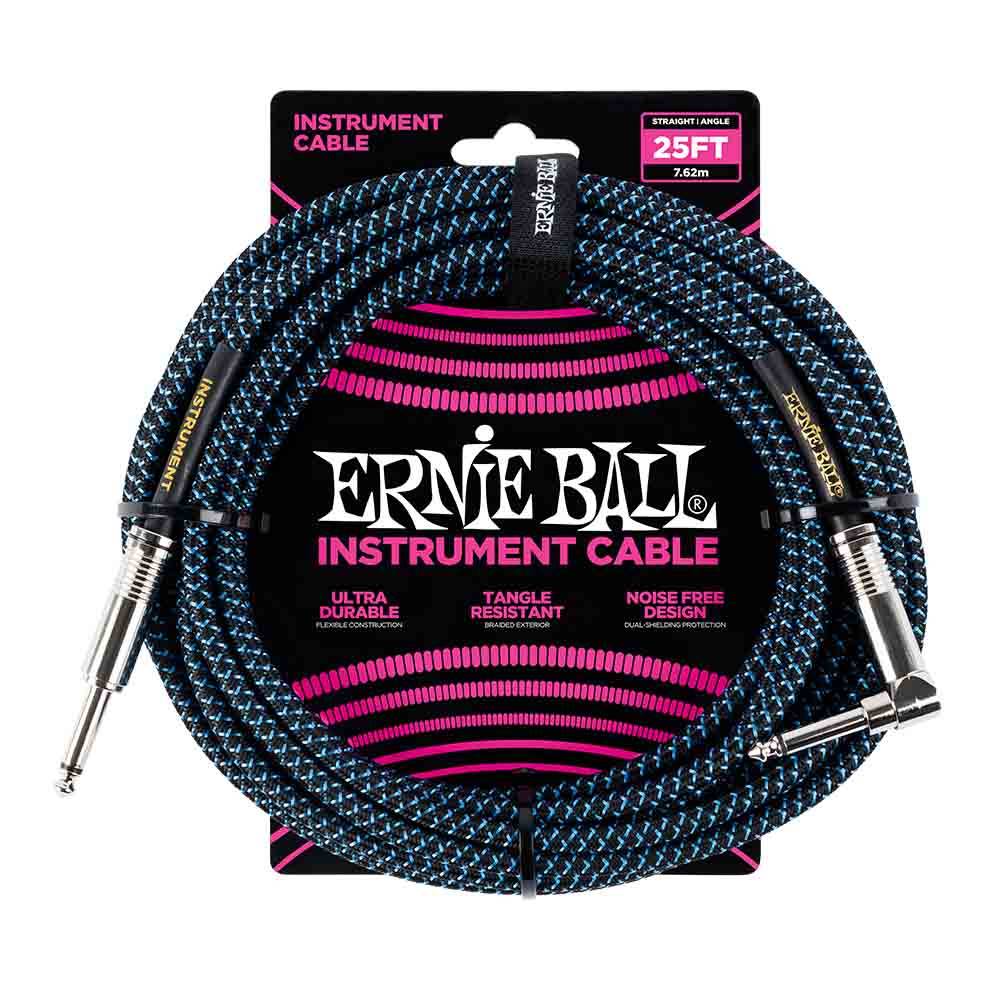 Ernie Ball Braided Instrument Cable Straight/Angle 25ft - Black/Blue 6060 樂器導線