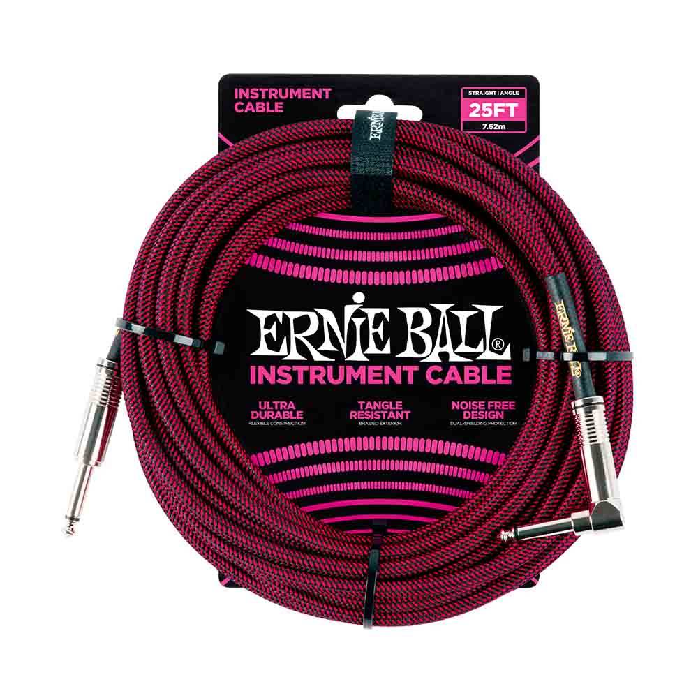 Ernie Ball Braided Instrument Cable Straight/Angle 25ft - Black/Red 6062 樂器導線