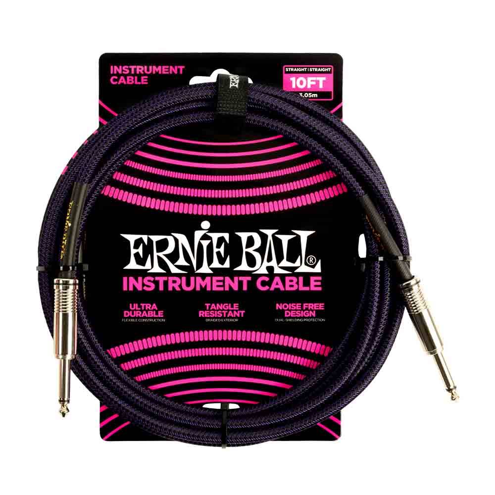 Ernie Ball Braided Instrument Cable Straight/Straight 10ft - Purple/Black 6393 樂器導線