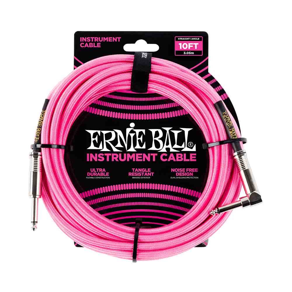 Ernie Ball Braided Instrument Cable Straight/Angle 10ft - Neon Pink 6078 樂器導線