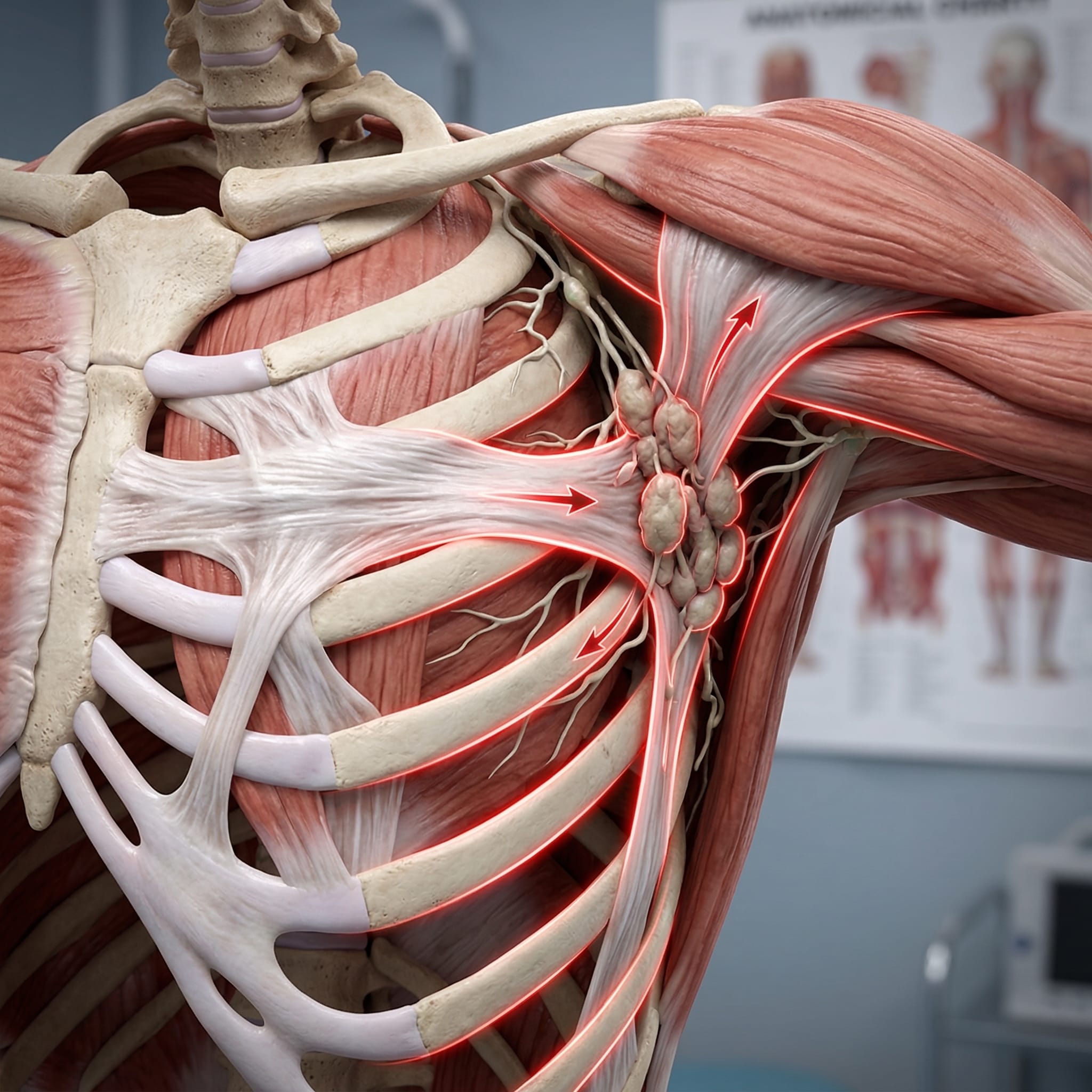 緊繃筋膜壓迫腋窩淋巴結與胸腔