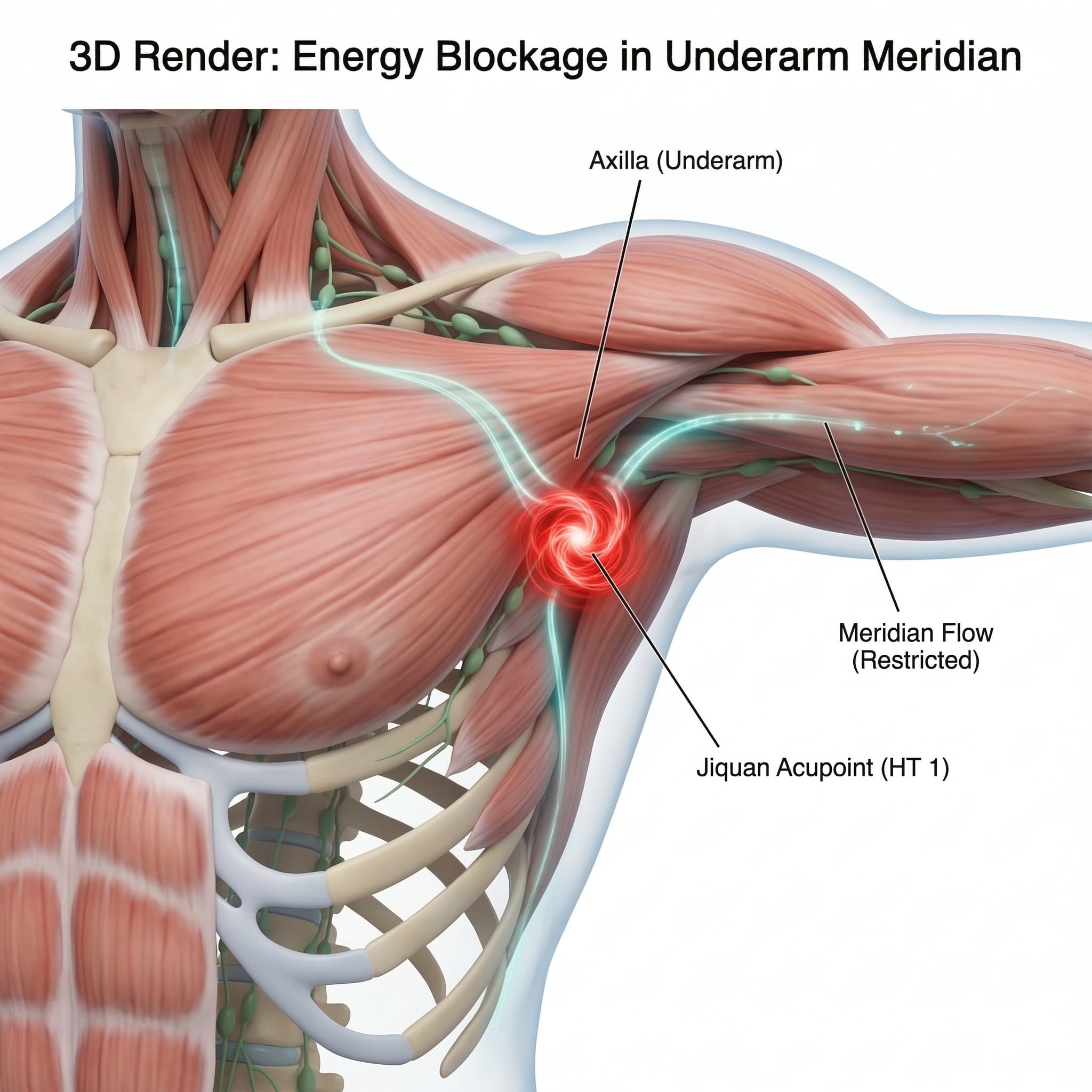 腋下極泉穴的氣血淤堵與心經受阻