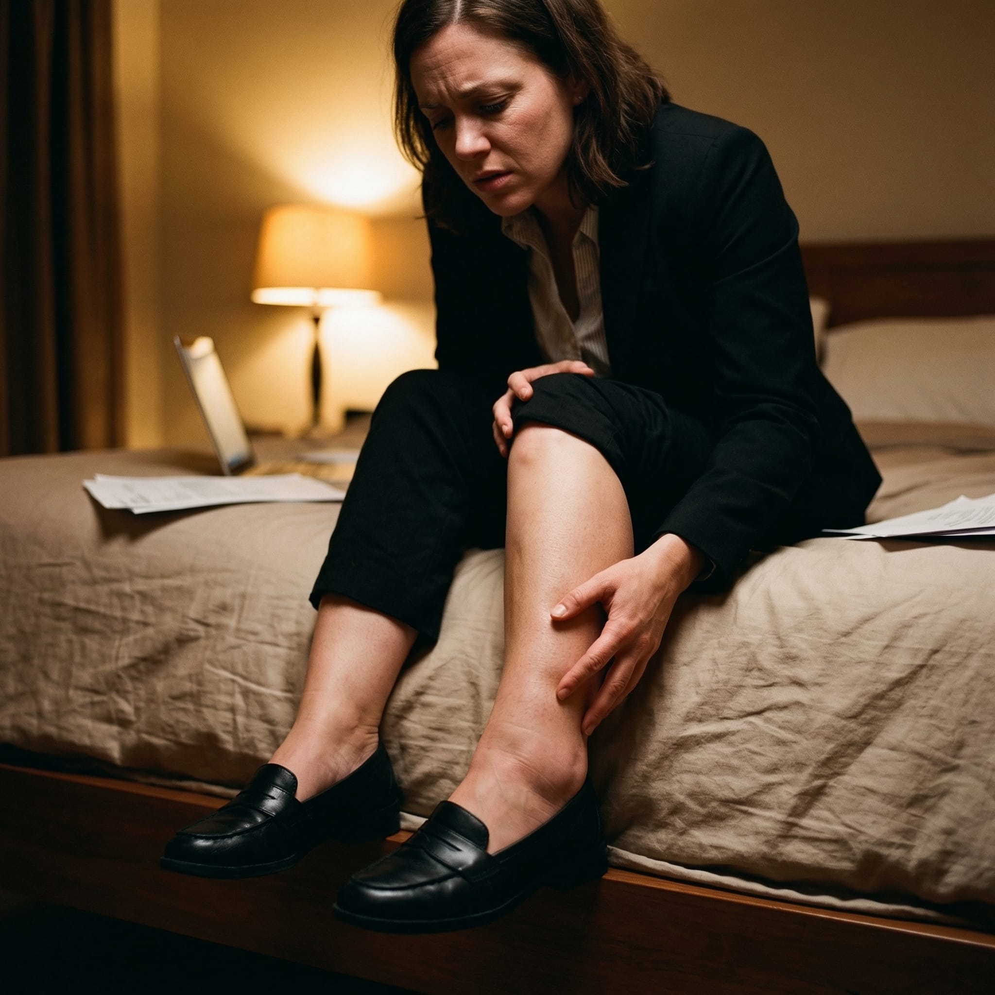 傍晚雙腿嚴重水腫與沉重的情境