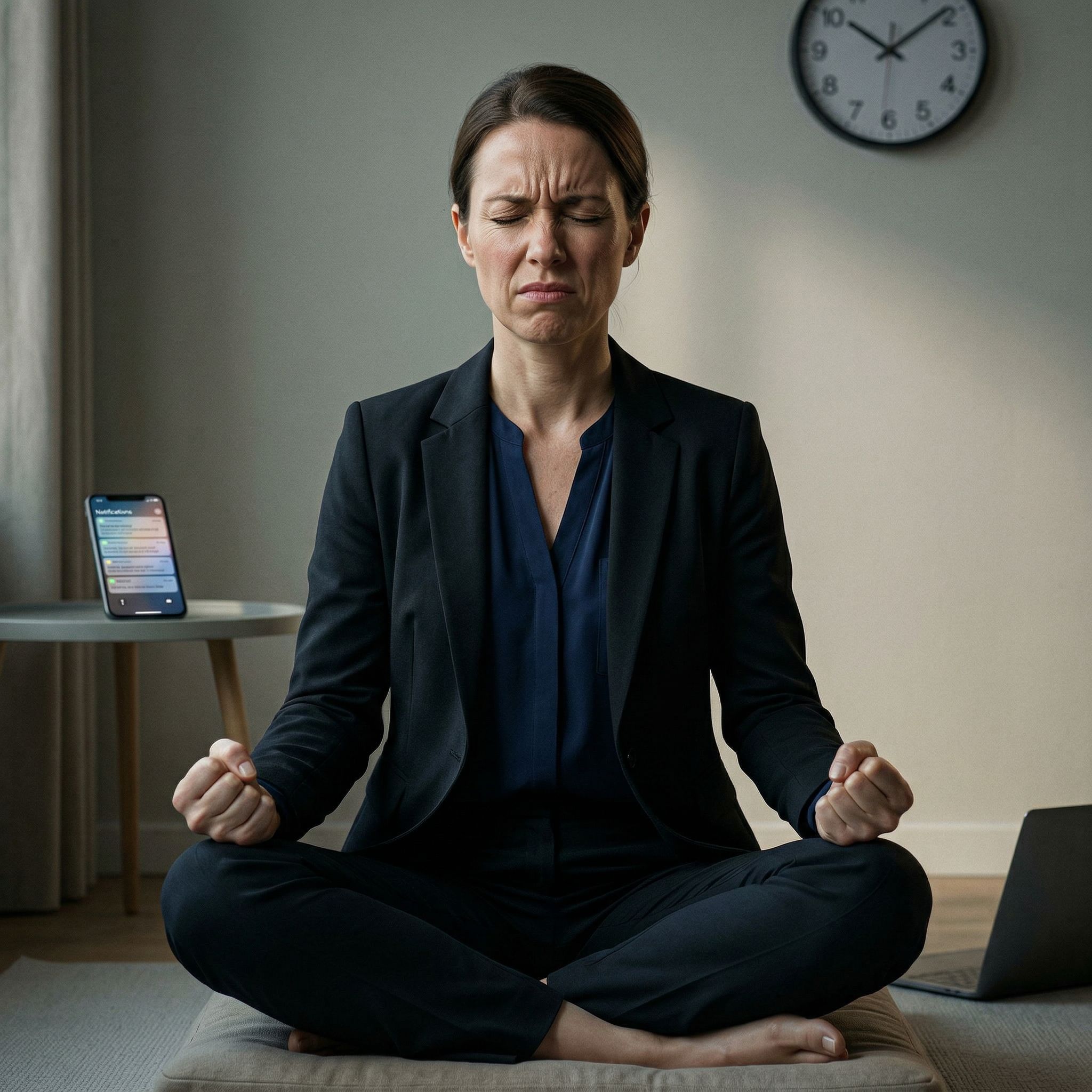 嘗試冥想卻思緒混亂，因大腦被鎖在 Beta 波的真實痛點情境