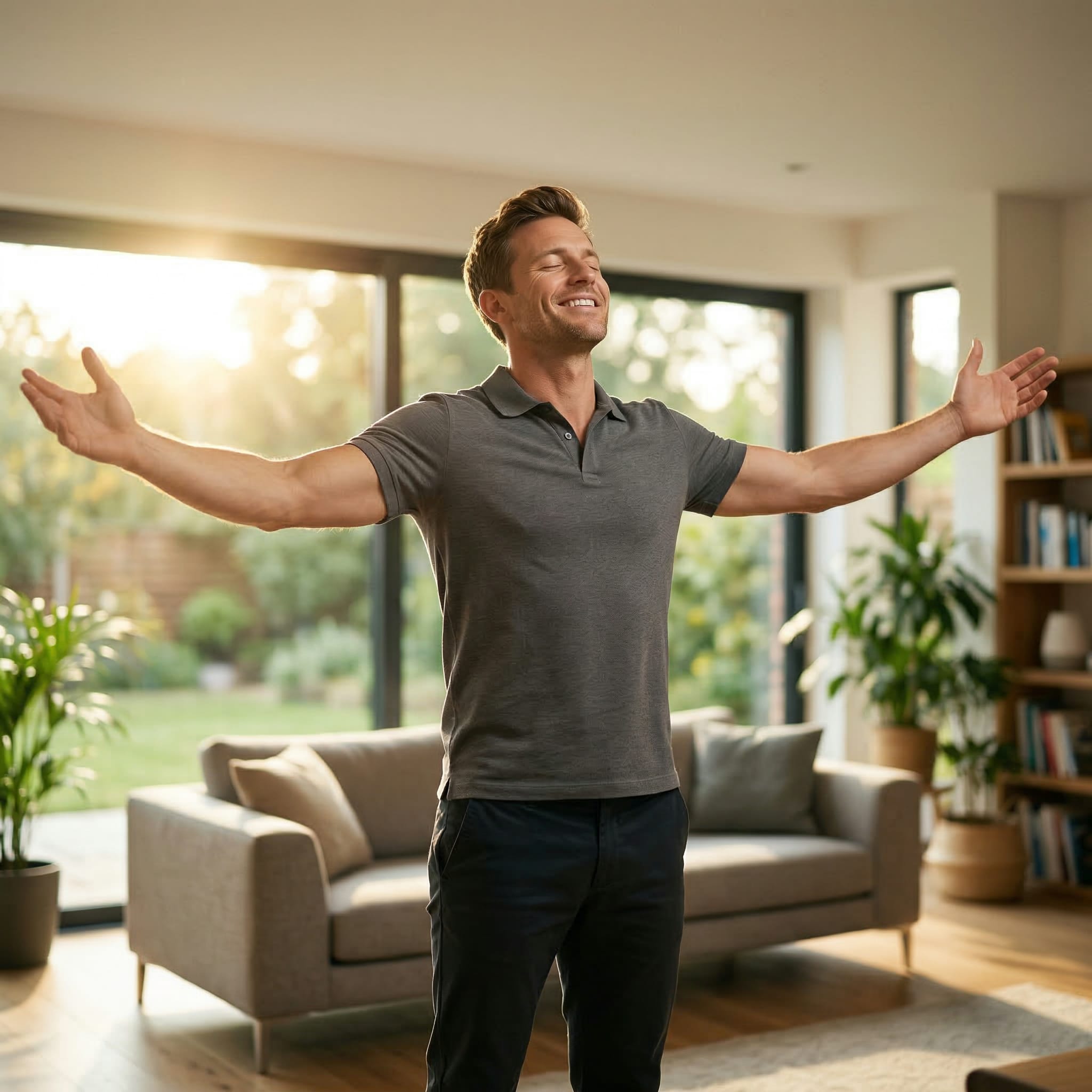 使用鑫富生活 Morida 旋擊儀解除激痛點後的輕鬆與活力狀態