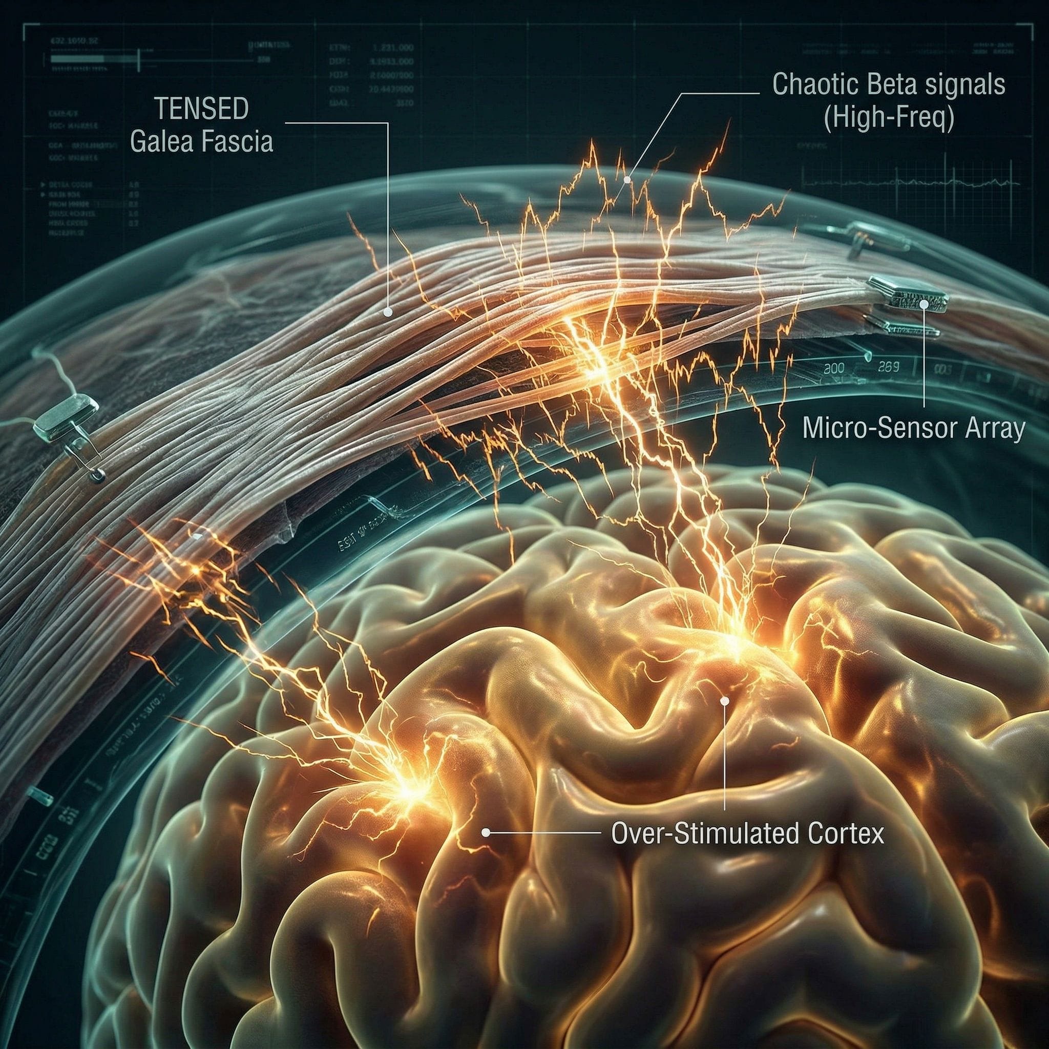筋膜緊繃的物理張力強迫大腦維持在亢奮的 Beta 波