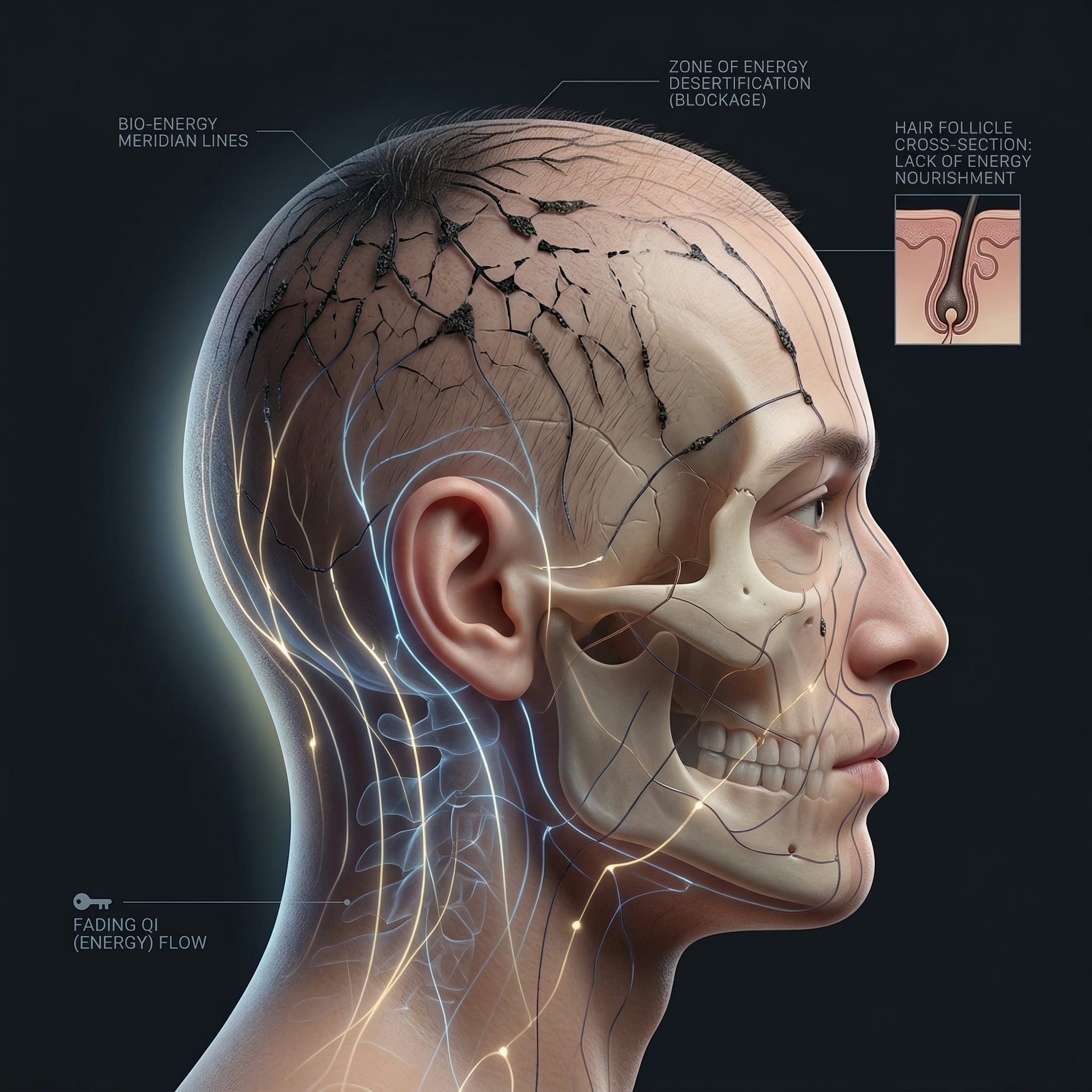 頭頂經絡氣血無法送達的能量沙漠化