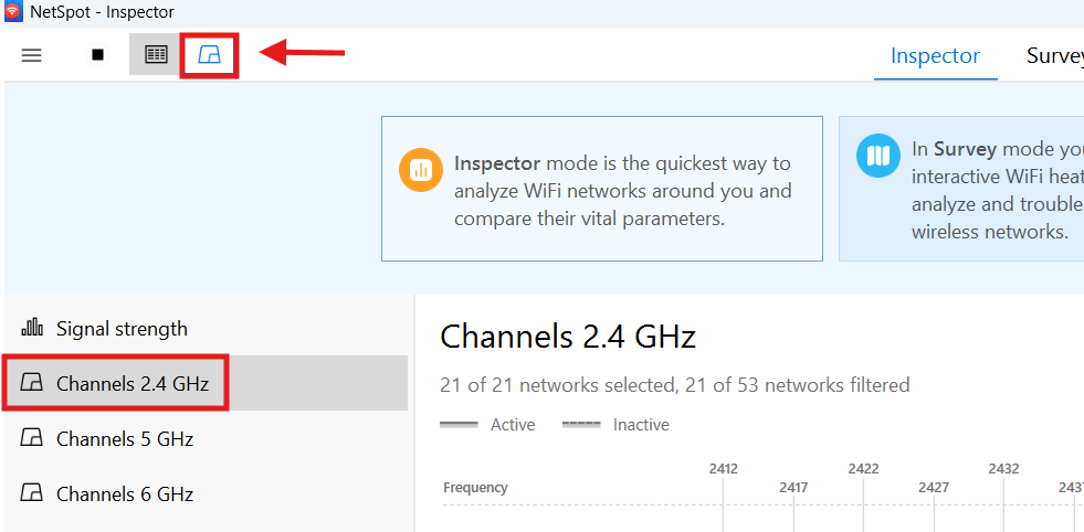 NetSpot Discovery Mode 選擇 2.4GHz