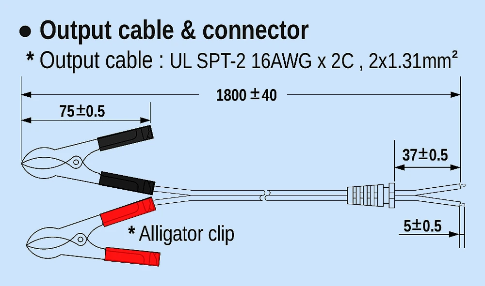 Output cable with alligator clip