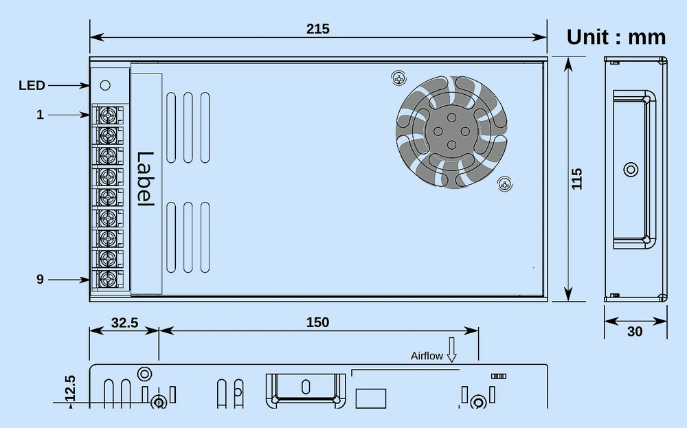 RS-350 mechanical drawing