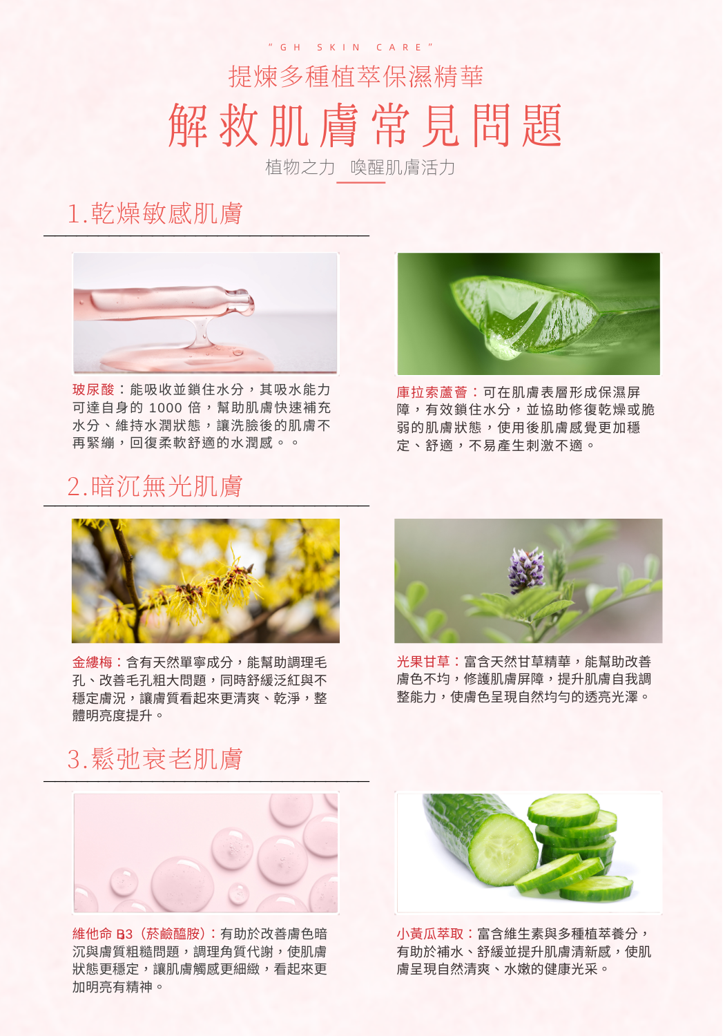 GH菁潤調理水 玻尿酸與多重植萃保濕成分示意