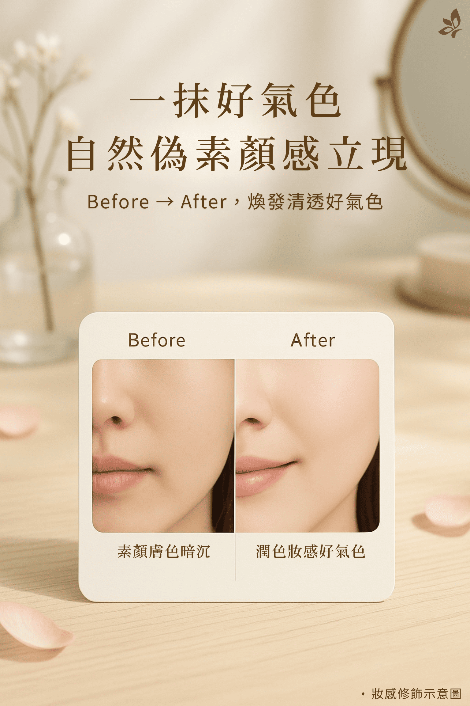 日常外出使用 GH 菁妍全日型清爽防護霜－亮膚色對比情境示意