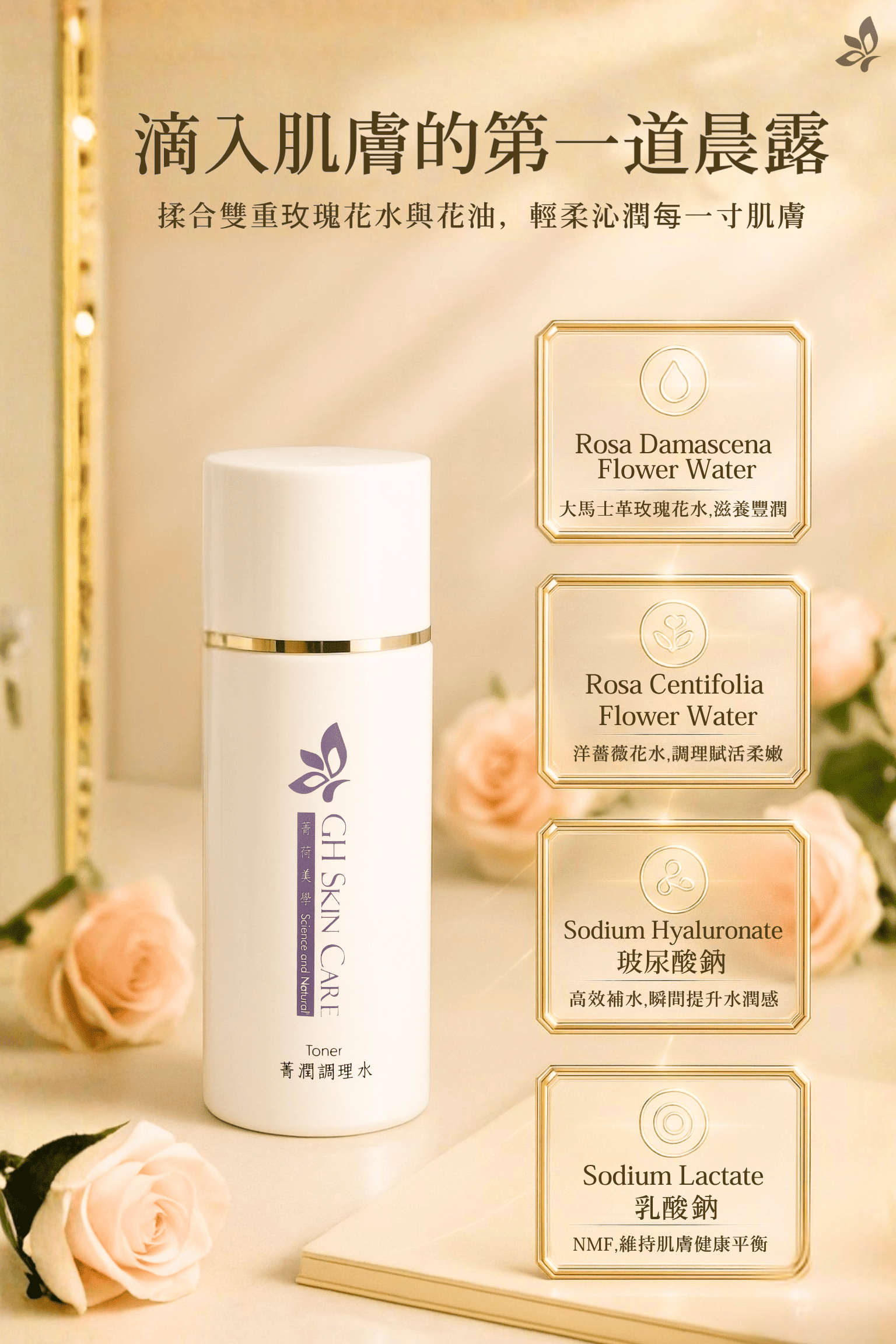 GH菁潤調理晶露 植萃與保濕成分示意